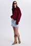 Women's Oversized Wide Cut Crew Neck Burgundy Sweater - 4