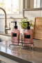 Modern Striped Round Glass Double Liquid Soap Dispenser & Detergent Dispenser Set, Pink - 500 ml Glass Soap Dispenser - 4
