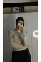 Long Sleeve Light Glitter Knit Blouse with Shoulder Detail and Shoulder Pad Back Detail