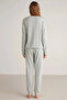 CATHERİNES LONG SLEEVE SOFT TEXTURED LONG SLEEVE WOMEN'S PAJAMA SET 2428 - 4