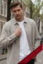 Men's Stone Velvet Corded Fabric Soft Textured Loose Fit Oversized Drop Shoulder Shirt Sand Beige - 3