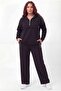Women's Plus Sizestone Print Detailed Hooded Stylish Tracksuit Set