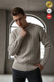 Men's Stone Hair Knit Sand Beige Zero Crew Neck Regular Knitwear Wool Blend Thick Acrylic Sweater - 3
