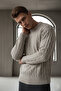 Men's Stone Hair Knit Sand Beige Zero Crew Neck Regular Knitwear Wool Blend Thick Acrylic Sweater - 2