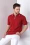 Cinnamon Collar Stripe Zippered Men's Cotton Knitwear T-Shirt