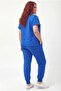 Women's Plus Size Stone and Bead Detailed Short Sleeve Blue Tracksuit Set - 6