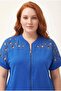 Women's Plus Size Blue Short-Sleeve Tracksuit Set with Sheer Cut Stone Print - 4