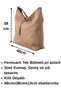 Women's Mink Oversized Buckle Detailed Suede Luxury Shoulder Bag - 7