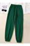 Green Unisex 3 Thread Ş Fleece-Lined Straight High Waist Elastic Leg Jogger Sweatpants with Pockets - 2