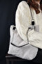 Furry Soft Touch Plush & Leather Women's Gray Hand and Shoulder Bag - Leather Handle - 7