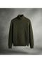 Half Zipper Black Mock Neck Thick Corded Fabric Men's Knitwear Sweater - 7
