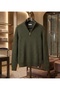 Half Zipper Black Mock Neck Thick Corded Fabric Men's Knitwear Sweater - 5