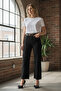 Black High Waist Raw Hem Straight Fit Belted Jean - 5