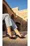 Brown Crocodile Patterned Leather Low 8 cm Heel Shoper Stiletto Heeled Women's Shoes - 5