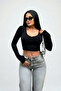Women's Long Sleeve V-Neck Finger-Loop Lycra Crop