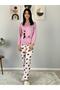 Women's Cat Motif Heart Patterned Pajama Set (Pink-White) - 2