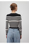 Crew Neck Striped Black Sweater Fitted / Bodycon Cut 1710521-85407 - 4