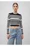 Crew Neck Striped Black Sweater Fitted / Bodycon Cut 1710521-85407 - 3