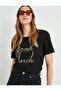 Women's Black Text Printed T-Shirt 0YAK13129OK - 2