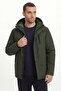 Men's Hooded Windproof Khaki Inflatable Fiber Filled Long Winter Coats Parka Coat