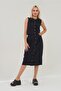 Women's Black Color Pleated Front Buttoned Cotton Skirt