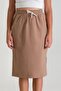 Women's Slit Corduroy Cotton Woven Fabric Skirt Camel - 2
