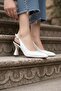 Women's Harmony Open Back White Patent Leather Metallic Shoes Heel
