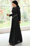 Stone Detailed Skirt Pleated Satin and Yoryo Silk Hijab Evening Dress Black 1046 - 5