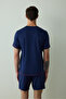 Indigo Men's Navy Star Crew Neck Cotton Shorts Pajama Set - 6
