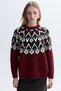 Women's Burgundy Jacquard Loose Fit Sweater