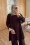 Premium Rayon Set with Tulle Sleeves - Plum - 2
