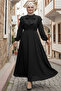 Women's Belted Waist Ruffle Detailed Dress Black 2092 - 4