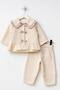 Bow Detail Peter Pan Collar Muslin 3-Piece Holiday Girl Baby Top and Bottom Set - 2