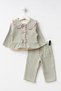 Bow Detail Peter Pan Collar Muslin 3-Piece Holiday Girl Baby Top and Bottom Set