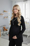 Women's Black Adjustable Waist Piped Maternity Pajama Set with Hidden Nursing Feature, 3-Piece Maternity Pajama Set - 4