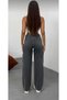 Women's Smoked Cargo Super High Waist Loose Stretch Fabric Loose Leg Denim Jeans - 3