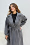 Women's Balloon Sleeve Unlined Belted Coat - Smoked - 5