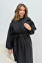 Women's Balloon Sleeve Unlined Belted Coat - Black - 5