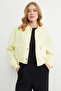 Stone Detailed Snap Fastener Double Pocket Crop Jacket