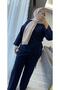 Soft Textured Side Ruched Detail Comfortable Fit Navy Blue Suit - 3