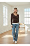 Long Sleeve Crew Neck Slim Fit Two-Tone Blouse with Pleated Detail - 5