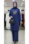 Parliament blue fake sleeve sides Slit hijab tunic suit - 4