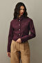 Asymmetrical Stitched Denim Jacket Burgundy - 5