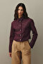 Asymmetrical Stitched Denim Jacket Burgundy - 6