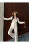 Women's White 4-Button Jacket and Pants Set - 3