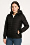 Women's Inflatable Hooded Zippered Coat Water Repellent Quilted Pocketed Jacket - Black - 6
