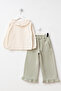 3-Piece Girl's Top and Bottom Set with Muslin Vest and Ruffle-Legged Pants, Light Green - 5