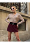 Women's Burgundy Belted Shorts Skirt - 2