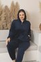 Large Size Navy Blue Color Pocketed Hooded Stretch Fabric Velvet Suit
