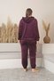 Plus Size Cherry Color Pocket Hooded Stretch Fabric Velvet Set - 3